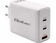 Qoltec 100W síťová nabíječka GaN | 5-20V | 1,5-3A | 2xUSB-C PD | 1xUSBQC 3.0 | Bílý