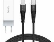 Savio 65W GaN LA-07 nástěnná nabíječka s Type-C-USB Type-C kabelem 100W 1m, bílo-černá