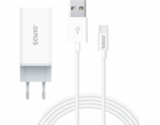 Savio 65W GaN LA-07 nástěnná nabíječka s 1m kabelem USB-A-USB typu C, bílá