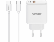 Savio LA-10 30W Quick Charge Power Delivery 3.0 nástěnná nabíječka bílá + kabel