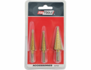 AWTools Vrtačka HSS-CINOVÝ KROKOVÝ VRTÁK SADA 3 / 3-12 mm / 4-12 mm / 4-20 mm