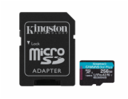 Kingston MicroSDXC karta 256GB Canvas Go! Plus, R:200/W:160MB/s, Class 10, UHS-I, U3, V30, A2 + Adaptér