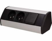 Orno Nábytková zásuvka 2x2P+Z s vypínačem, černo-stříbrná