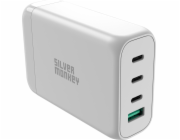 Stříbrná nabíječka Monkey Stříbrná nabíječka Monkey SMA152 GaN 130W 3xUSB-C PD USB-A QC 3.0 s odnímatelným napájecím kabelem – bílá