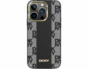 DKNY DKNY kožený kostkovaný mono vzor MagSafe – pouzdro na iPhone 14/15/13 (černé)