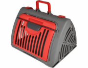 Homea Přepravní klec pro kočku a psa, skládací, plastová, 46 x 35 x 33 cm, antracitově červená