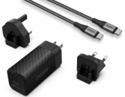 Nabíječka Energizer Energizer Ultimate – vícezásuvková nástěnná nabíječka pro EU / Spojené království / USA GaN USB-C a USB-A 65W PD + USB-C kabel (černý)