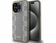 DKNY DKNY DKHMP15LPCPVSLE iPhone 15 Pro 6.1 béžový/béžový pevný obal Kožený kostkovaný mono vzor MagSafe