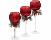 Atmosphera Skleněný svícen s vánoční větvičkou, 3 kusy