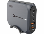 ForCell nabíječka FORCELL F-ENERGY GaN III VT-51 stolní nabíječka 3 x typ C + 2 x USB A PD QC4.0 SFC2.0 5A 200W šedá