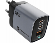 ForCell nabíječka FORCELL F-ENERGY GaN III VT-37 síťová nabíječka s LCD displejem 2 x typ C + USB A PD QC4.0 SAM SFC2.0 3,45A 70W šedá