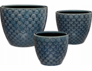 Keramické hrnce Atmosphera, 3 kusy, tmavě modrá s dekoracemi
