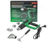 Elektrická horkovzdušná pistole Rockforce s tryskami (230V, 50/60Hz, 2000W, 60-600 stupňů, 300-500l/min)