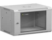 NetRack Cabinet NETRACK 019-060-645-021 Netrack závěsná skříňka 19, 6U/600x450mm – šedá, prosklené dveře, otevírací strany