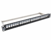 LYNX Patch panel, 19  , 24 portů, 1U, Cat5e/6/6A/7, neosazený, stíněný, vyvazovák, černý