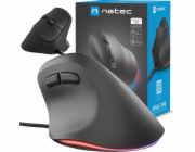 Vertikální myš Natec CRAKE 2 PRO/Vertikální/Optická/Pro praváky/12 400 DPI/Drátové USB-A/Černá
