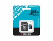 Kingston MicroSDXC karta 512GB Canvas Go! Plus, R:200/W:160MB/s, Class 10, UHS-I, U3, V30, A2 + Adaptér