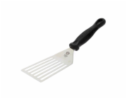 Obracečka de Buyer, 4232.01 OFFSET, děrovaná, nerezová ocel, 12 cm pracovní plochy, lze mýt v myčce na nádobí, ergonomicky tvarovaná rukojeť, protiskluzová úprava, očko pro zavěšení, výroba Francie