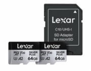 Lexar paměťová karta 2x 64GB High-Performance Silver Plus microSDXC™ UHS-I (čtení/zápis: 205/100MB/s)