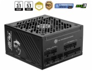 MSI zdroj MPG A1000GS PCIE5/ 1000W/ ATX3.1/ akt. PFC/ 10 let celk. záruka/ 135mm fan/ modulární kabeláž/ 80PLUS Gold