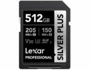 Lexar paměťová karta 512GB Professional SILVER PLUS SDXC™ UHS-I, čtení/zápis: 205/150MB/s