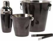 Excellent Houseware BAROVÁ sada barmanská, ocel, černá, 2x kbelík na led, šejkr, kleště
