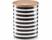 Zeller ZELLER Nádoba s bambusovým víkem, Stripes, bílá/černá, 11x15cm univerzální