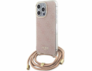 Guess Guess GUHCP15LHC4SEP pevný kryt pro iPhone 15 Pro 6.1 růžový/růžový s crossbody kabelem a 4G potiskem
