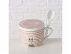 Boltze Hrnek s víčkem a lžičkou FLUFFY, porcelán, králíče...