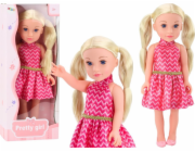 LeanToys Velká panenka růžové šaty, culíky, blond vlasy, 46 cm