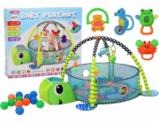 LeanToys Dětská podložka s míčky a bazénkem 3v1, želva