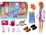 LeanToys Anlily panenka 4v1 doktorka kadeřnice kuchařka zvířátka oblečení doplňky