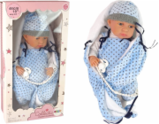 LeanToys Panenka 46 cm modrá deka s dudlíkem a hvězdou