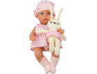 LeanToys Panenka v nosítku s králíčkem, kostkovaná růžová