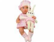 LeanToys Panenka v nosítku s králíčkem, kostkovaná růžová