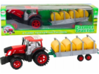 LeanToys Velký zemědělský traktor s přívěsem a balíky sen...