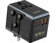 Dudao USB adaptér Dudao A65Pro 65W cestovní adaptér EU / US / JP / AUS / UK 2x USB-C 2x USB-A - černý