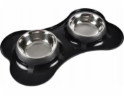 Kerbl Dvojitá miska pro psy ve tvaru kosti, nerezová ocel, O 14 cm, černá