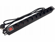 Alantec prodlužovací lišta 19 230V - 9 zásuvek (typ F - CEE 7/3 schuko), s LED vypínačem, kabel 1,8 m CEE 7/7