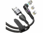 STATIK Statik 360 Pro USB kabel - USB-C kabel s USB-A adaptérem a třemi vyměnitelnými magnetickými zástrčkami, 2 m (USB-C, micro USB, lightning) (černý)