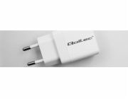 Qoltec 45W GaN nabíječka do zásuvky | 5–20 V | 1,5–3 A | 1x USB-C PD | 1x USB QC 3.0 | Bílý