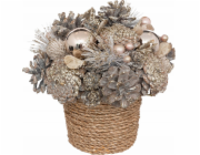 Atmosphera Vánoční dekorace Kompozice z borových šišek a ozdob v pleteném květináči, 19 cm