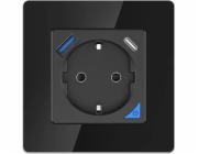 ExtraLink Sada nástěnných zásuvek Extralink Smart Life Pro | Sada chytré zásuvky + rámečku | Barva Černá, 230 V, 1x USB A, 1x USB C, WiFi