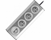 Orno Nábytek, kuchyňská zásuvka s USB nabíječkou, montáž suchým zipem s kabelem 1,5m - 3x2P+Z, 2xUSB, INOX s kabelem 1,5m.