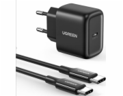 Ugreen Nabíječka UGREEN CD250 do sítě, 25W, USB-C (černá) + kabel USB-C na USB-C, 2m (černý)