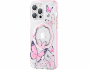 Kingxbar Magnetický kryt Kingxbar Butterfly Series pro iPhone 14 Plus, růžový, MagSafe s motýly