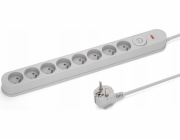 Montis Přepěťová ochrana Power Strip, šedá, 8zásuvková prodlužovací lišta 1,5 m, MONTIS MT139-1,5