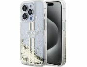 Guess Guess GUHCP15LLFCSEGT průhledný pevný kryt pro iPhone 15 Pro 6.1 s tekutými třpytkami a zlatými pruhy