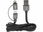 Ansmann Kabel USB-A - microUSB + Lightning 1 m šedý (1700...