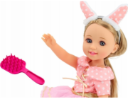 LeanToys Panenka růžové šaty s dlouhými vlasy a čelenkou, kartáč 38 cm
